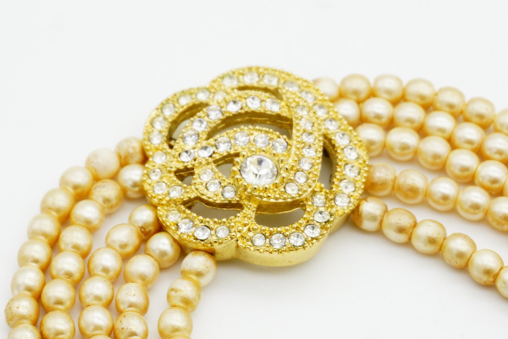 Christian Dior Vintage Rose Crystals Openwork Pearls Five Layer Choker Necklace For Sale 6