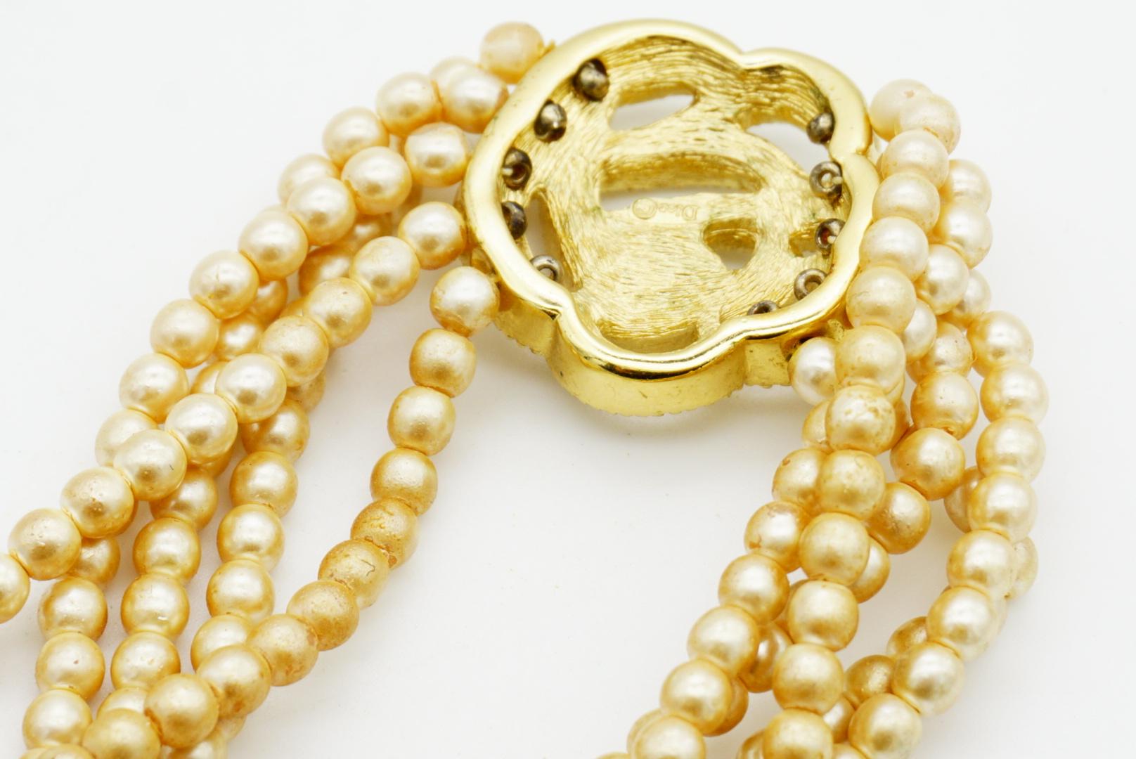 Christian Dior Vintage Rose Crystals Openwork Pearls Five Layer Choker Necklace For Sale 7