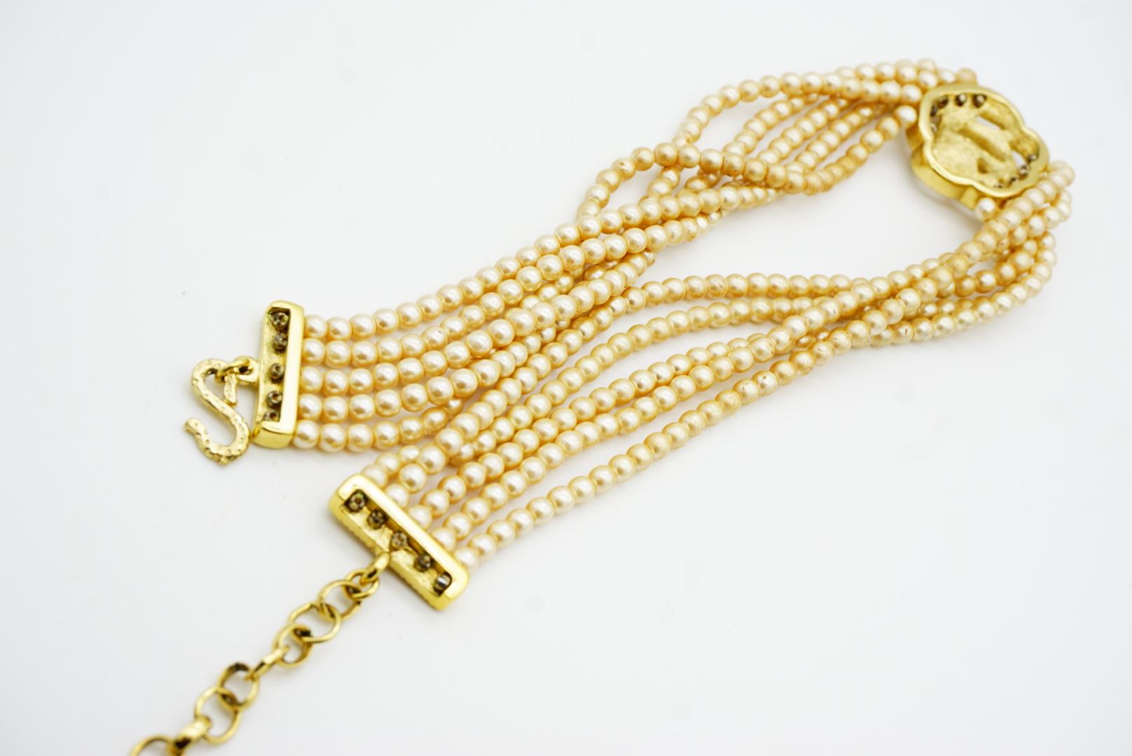 Christian Dior Vintage Rose Crystals Openwork Pearls Five Layer Choker Necklace For Sale 8