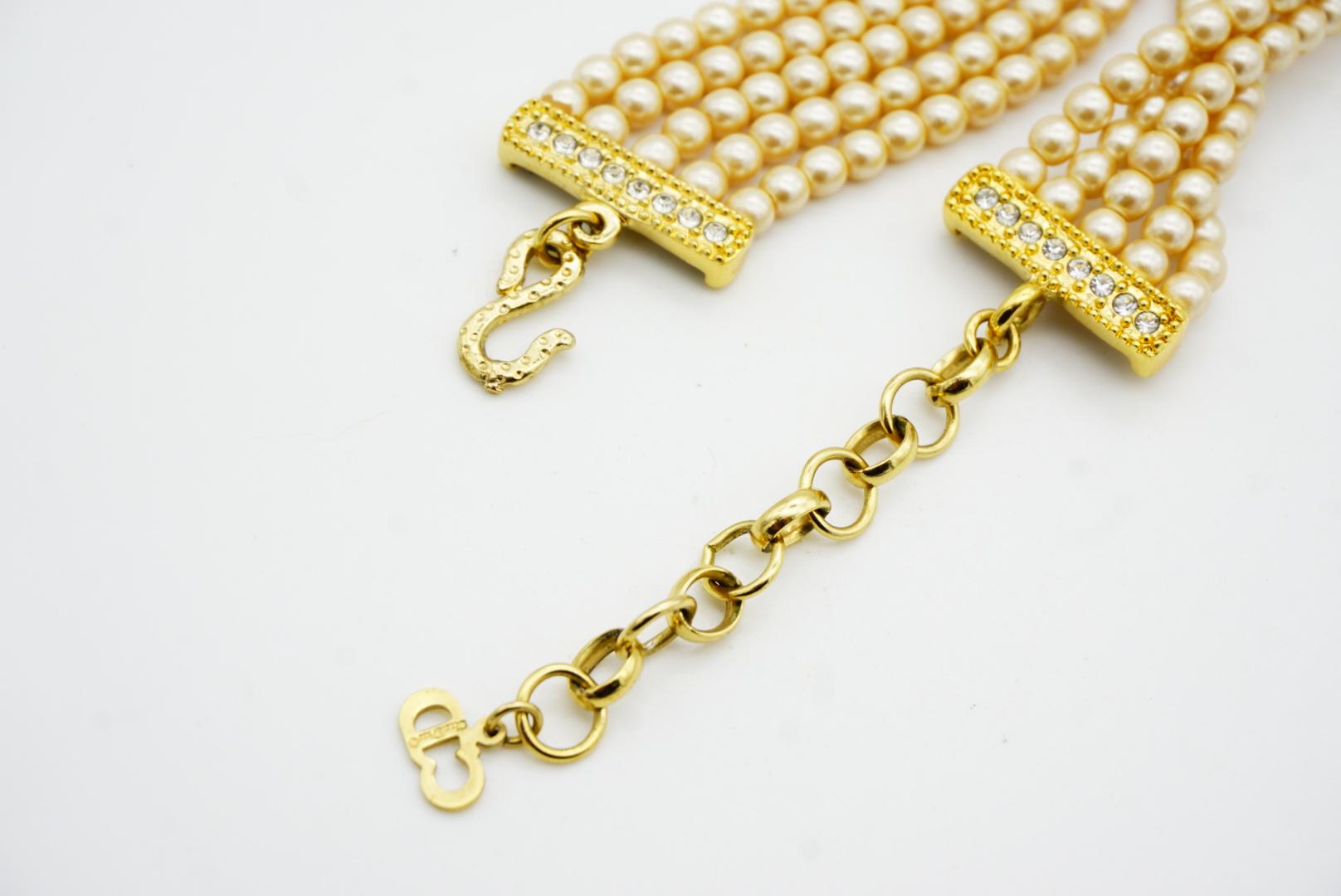 Christian Dior Vintage Rose Crystals Openwork Pearls Five Layer Choker Necklace For Sale 9