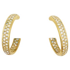 Christian Dior Vintage Round Circle Glow Open Hoop Crystals Pierced Earrings 