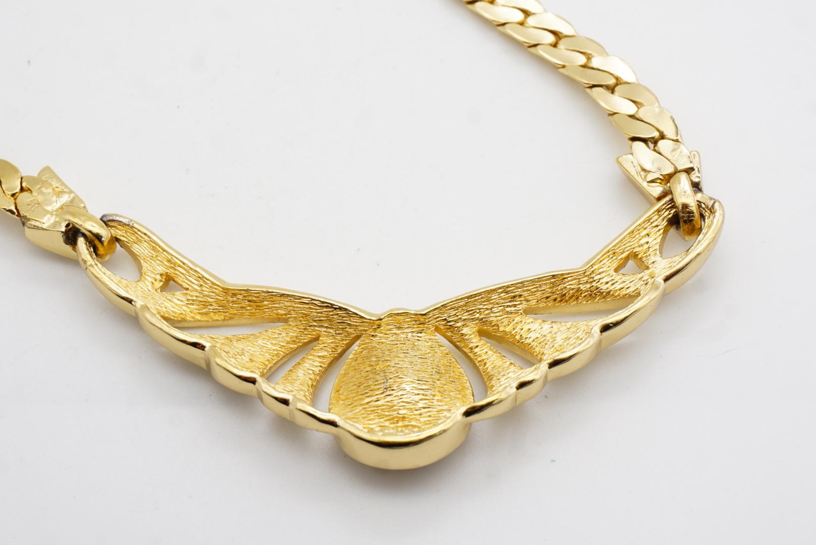 Christian Dior Vintage Ruby Peacock Eye Water Drop Crystals Wing Gold Necklace For Sale 8