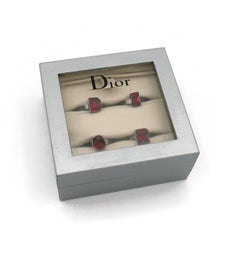 CHRISTIAN DIOR Vintage Ruby Red Dior Letter Ring Set Boxed