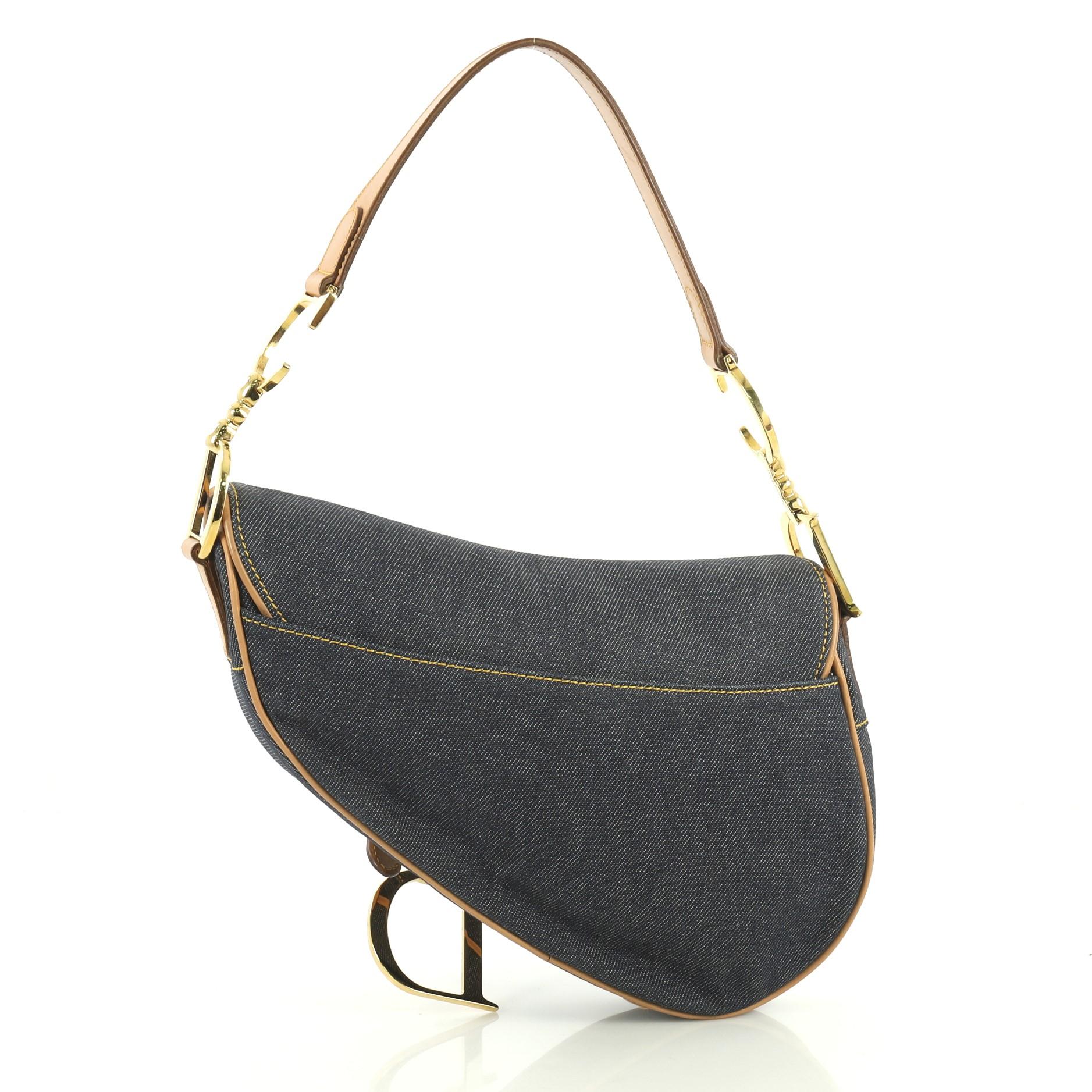 Black Christian Dior Vintage Saddle Bag Denim Medium
