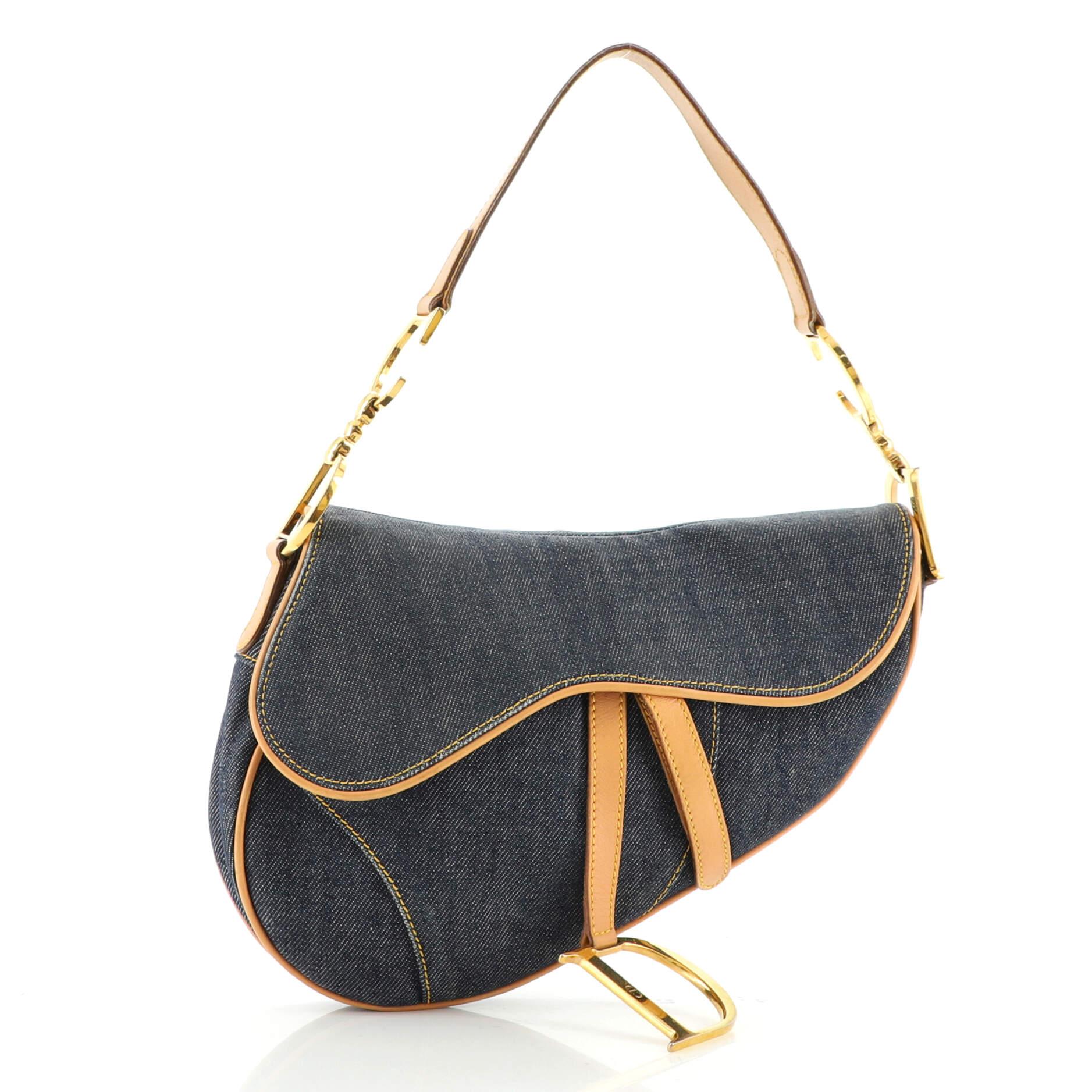 Black Christian Dior Vintage Saddle Bag Denim Medium