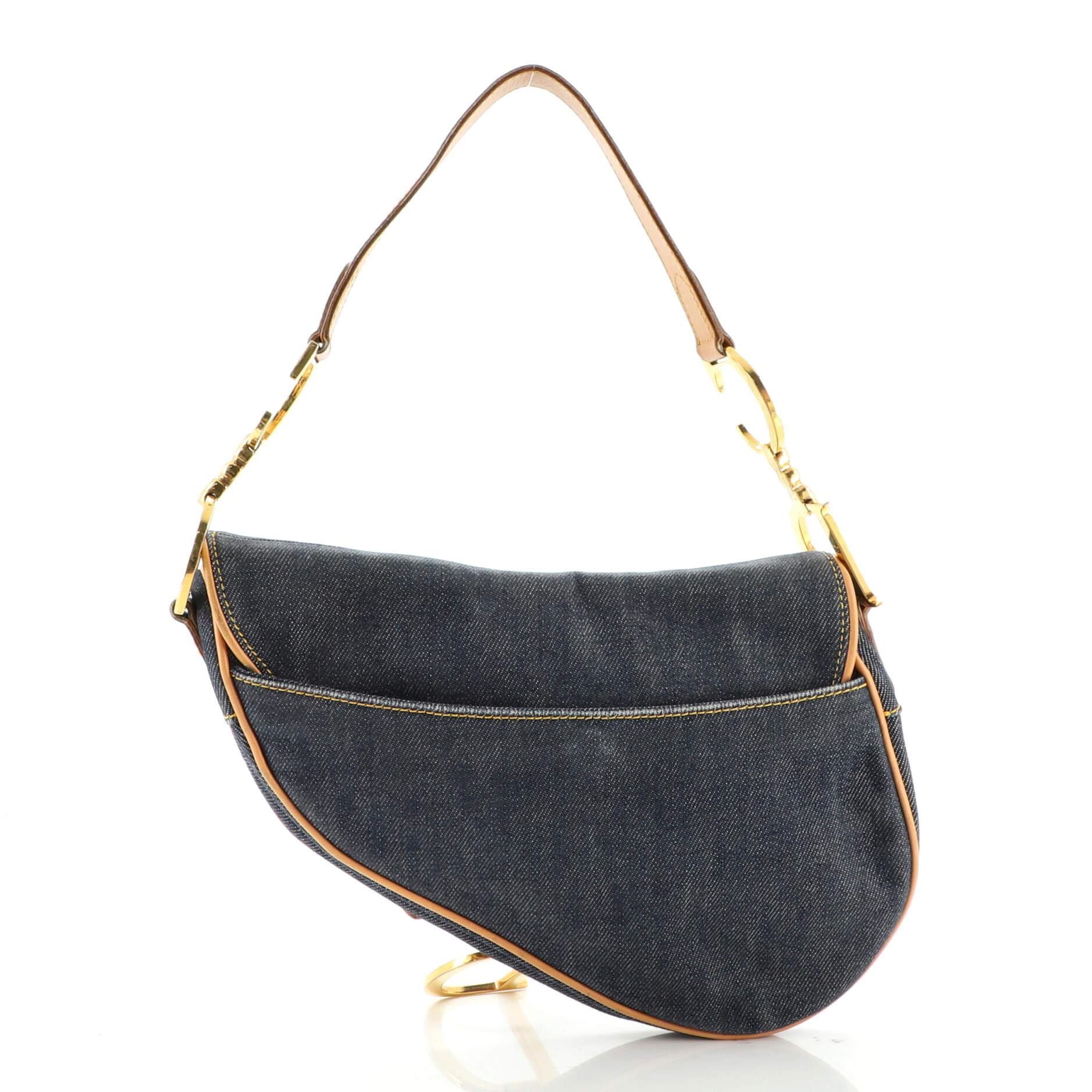Christian Dior Vintage Saddle Bag Denim Medium In Fair Condition In NY, NY