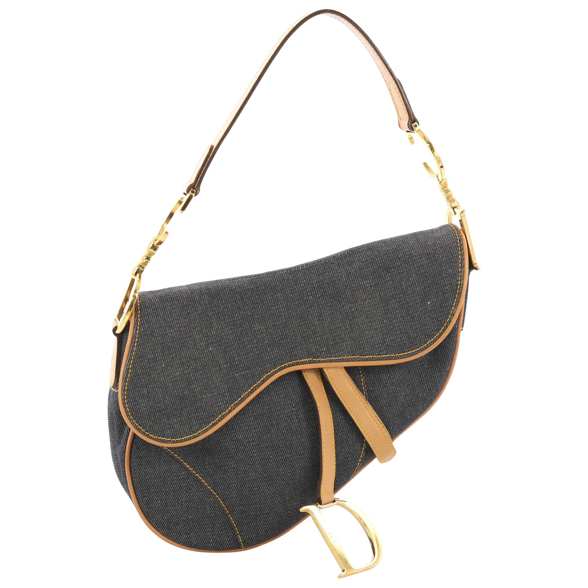 Christian Dior Vintage Saddle Bag Denim Medium
