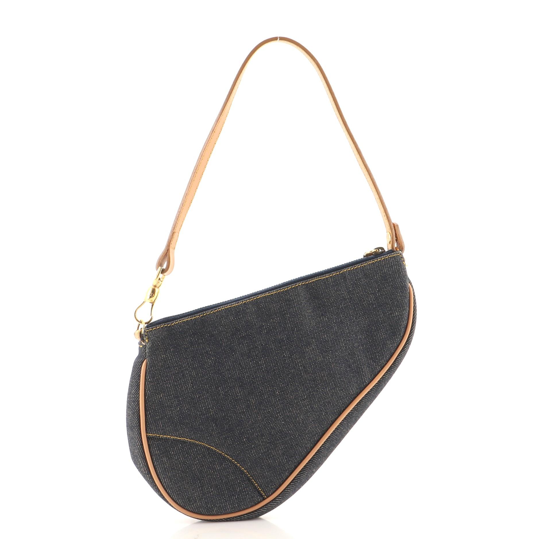 Black Christian Dior Vintage Saddle Bag Denim Mini