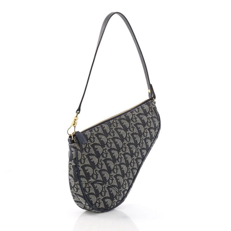 Black Christian Dior Vintage Saddle Bag Diorissimo Canvas Mini