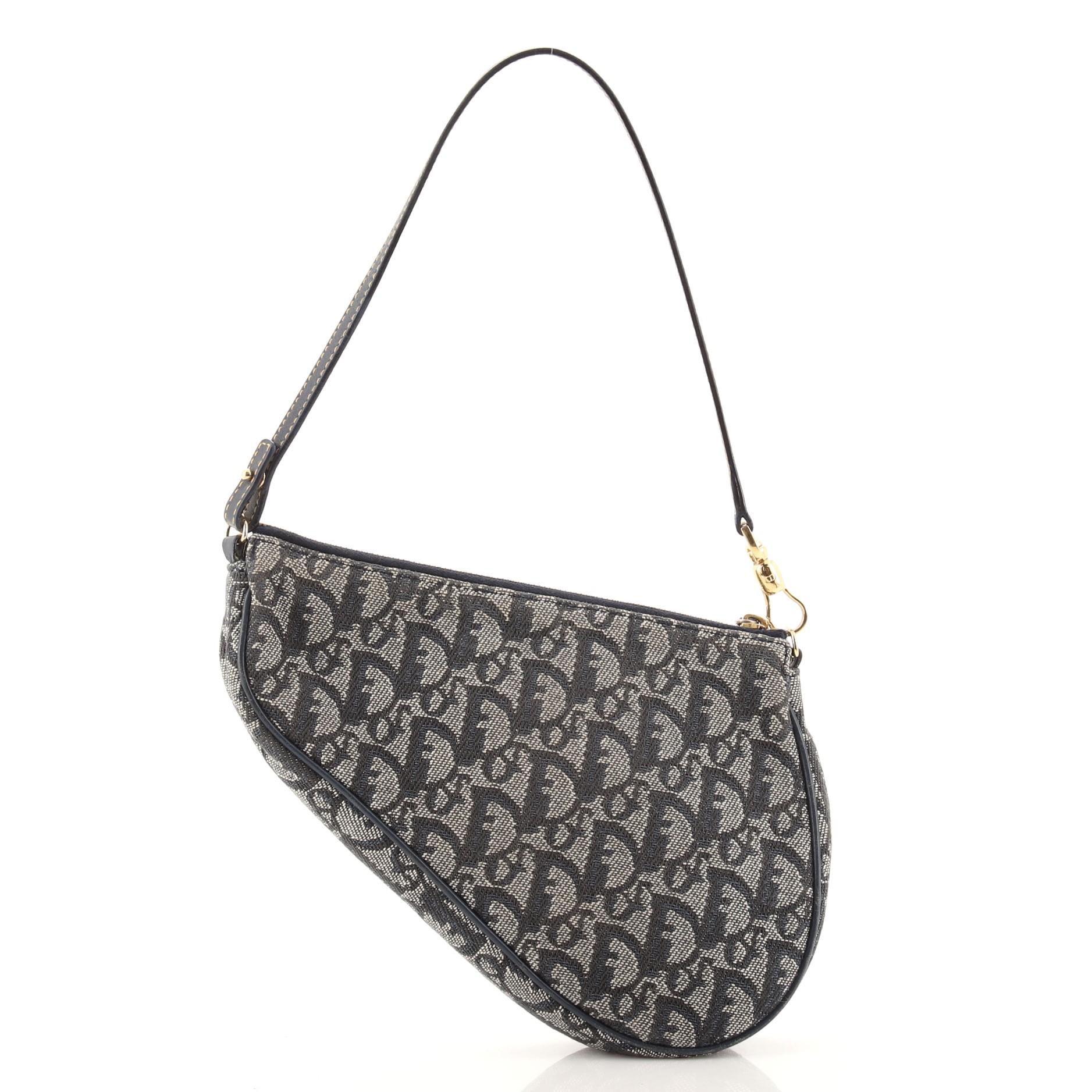 Gray Christian Dior Vintage Saddle Bag Diorissimo Canvas Mini