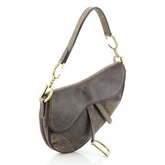 Christian Dior Vintage Saddle Bag en cuir vieilli Moyen