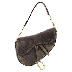 Christian Dior Vintage Saddle Bag Distressed Leather Medium