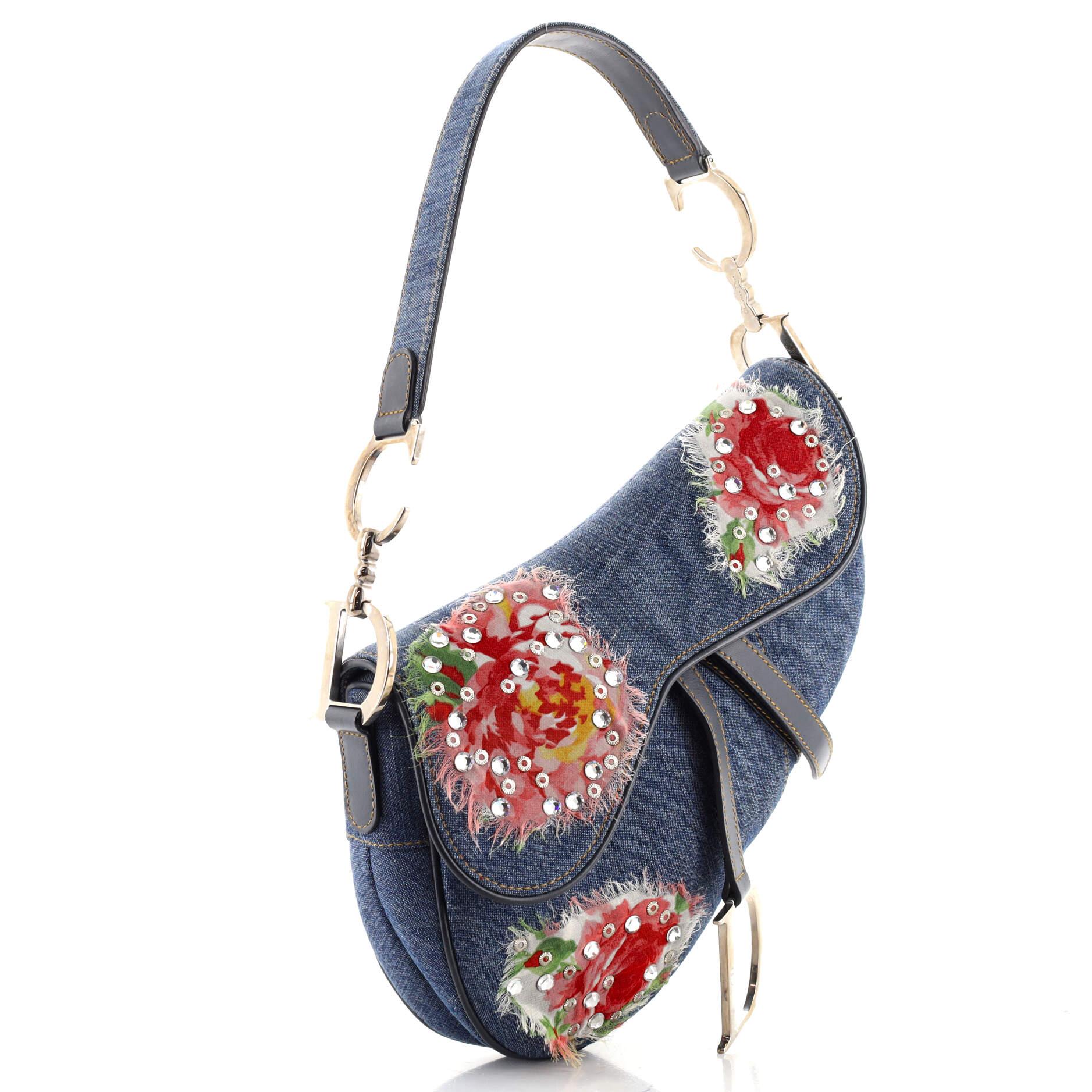 Christian Dior Vintage Saddle Bag Embellished Denim Medium at 1stDibs denim dior bag dior denim saddle bag dior houndstooth saddle bag