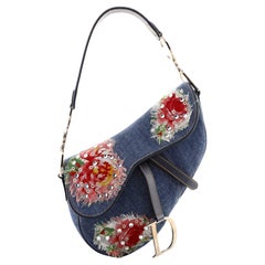 Christian Dior Vintage Saddle Bag Embellished Denim Medium