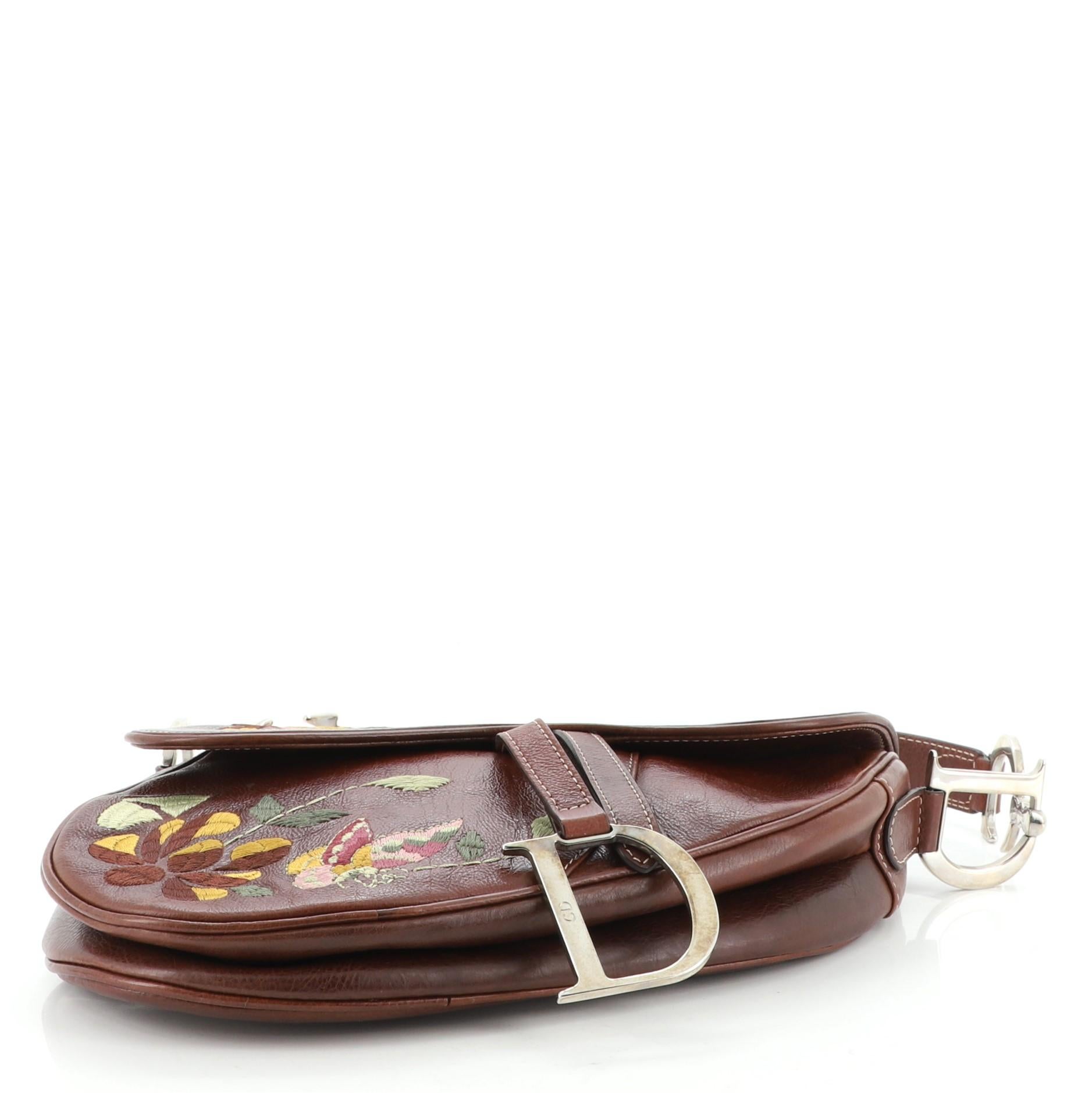 Women's or Men's Christian Dior Vintage Saddle Bag Embroidered Leather Medium