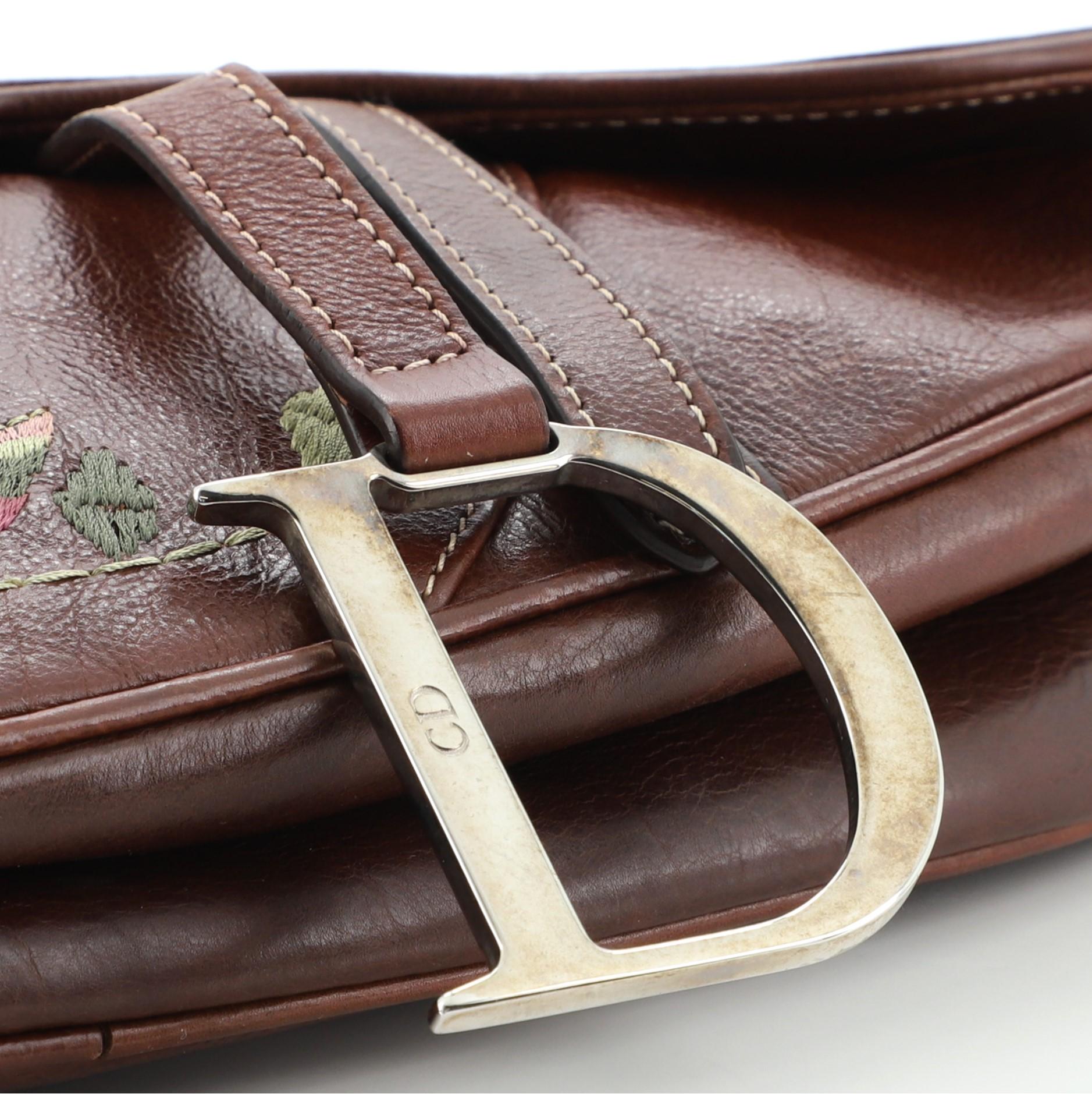 Christian Dior Vintage Saddle Bag Embroidered Leather Medium 2