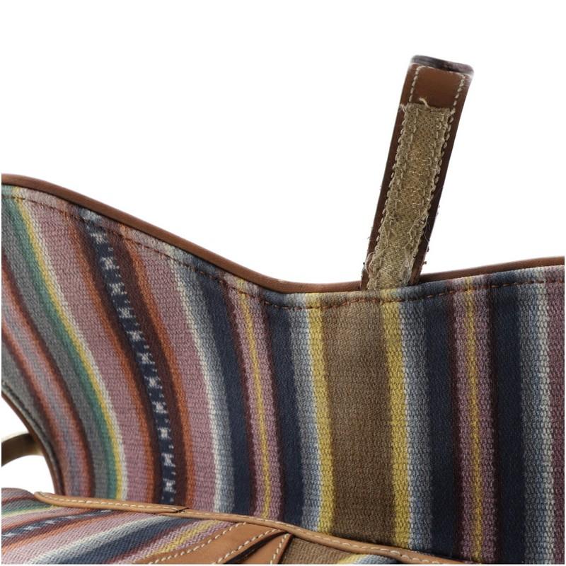 Christian Dior Vintage Saddle Bag Embroidered Striped Canvas Medium 1