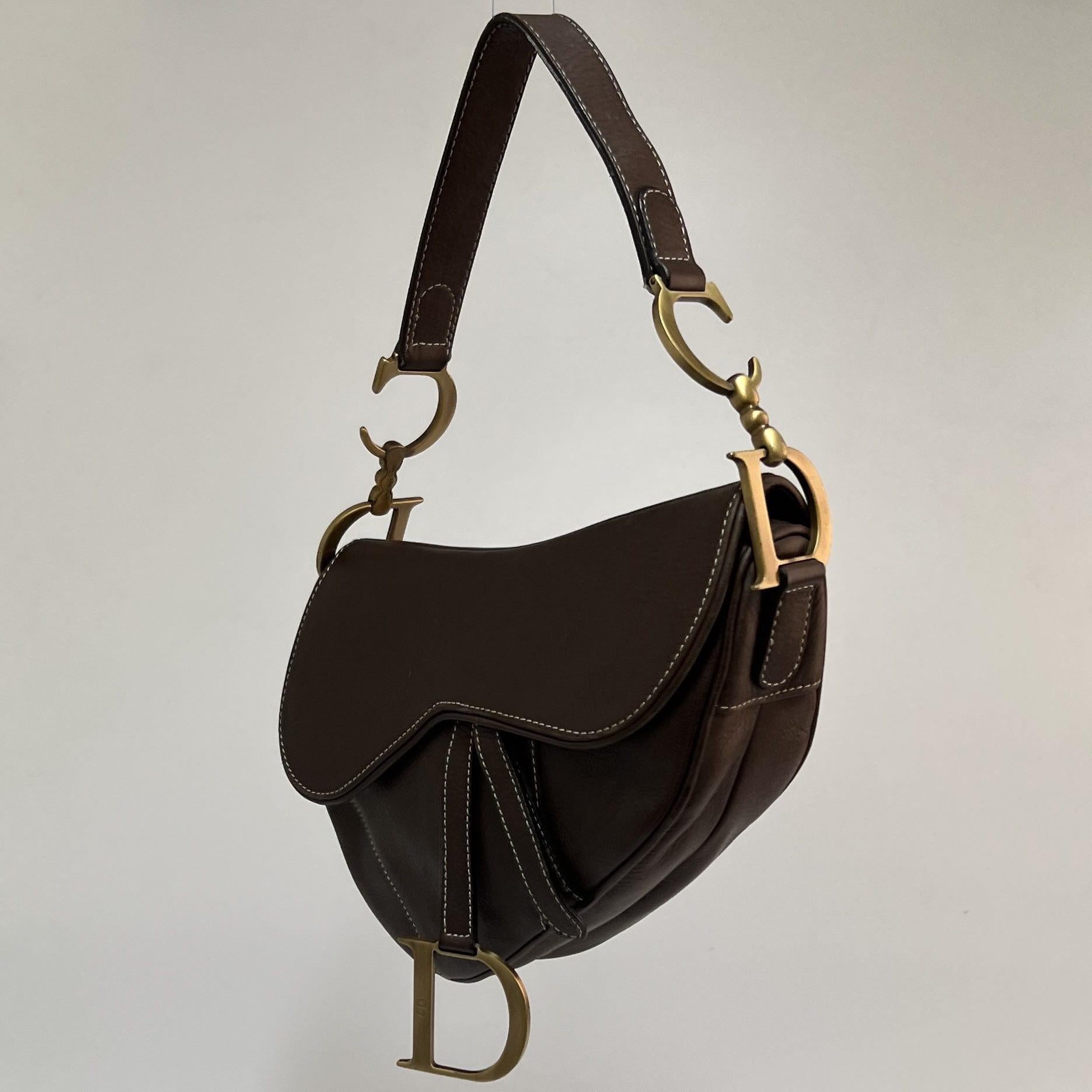 Black CHRISTIAN DIOR Vintage Saddle Bag in Brown Leather