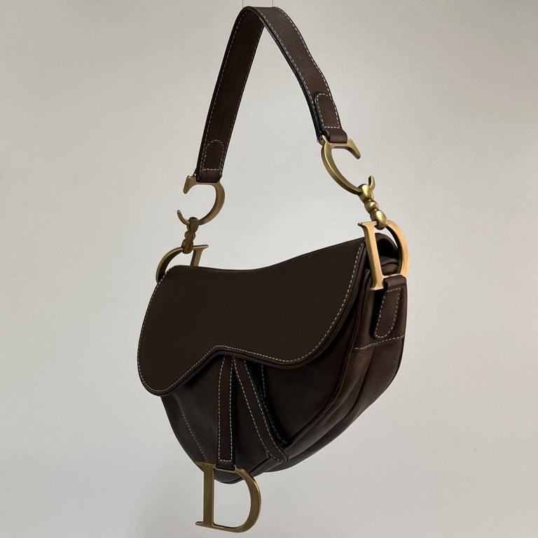 CHRISTIAN DIOR Vintage Saddle Bag in Brown Leather For Sale at 1stDibs