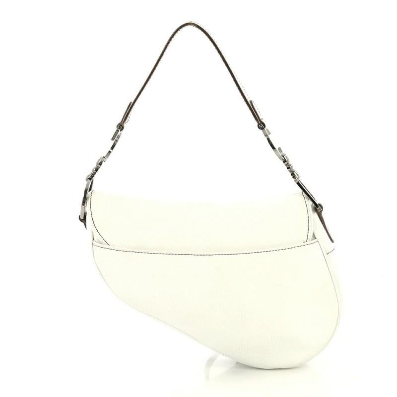 White Christian Dior Vintage Saddle Bag Leather Medium