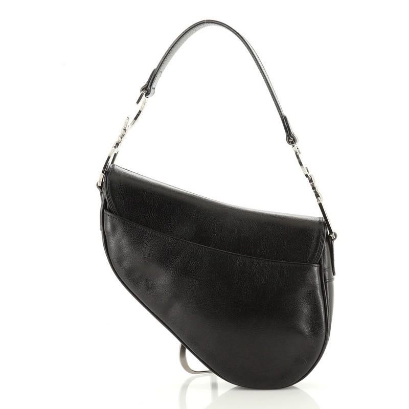 Black Christian Dior Vintage Saddle Bag Leather Medium