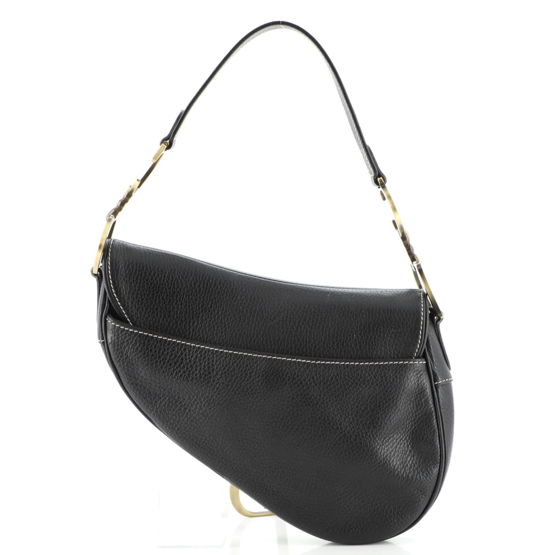 Black Christian Dior Vintage Saddle Bag Leather Medium