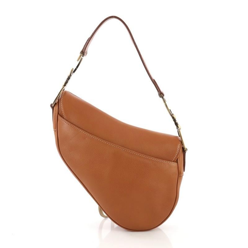 Brown Christian Dior Vintage Saddle Bag Leather Medium