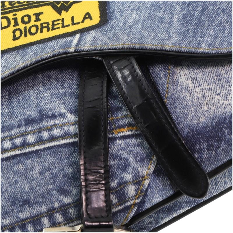 Gray Christian Dior Vintage Saddle Bag Patch Embellished Denim Medium