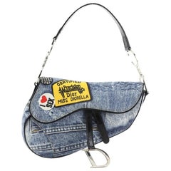 Christian Dior Vintage Saddle Bag Patch Embellished Denim Medium