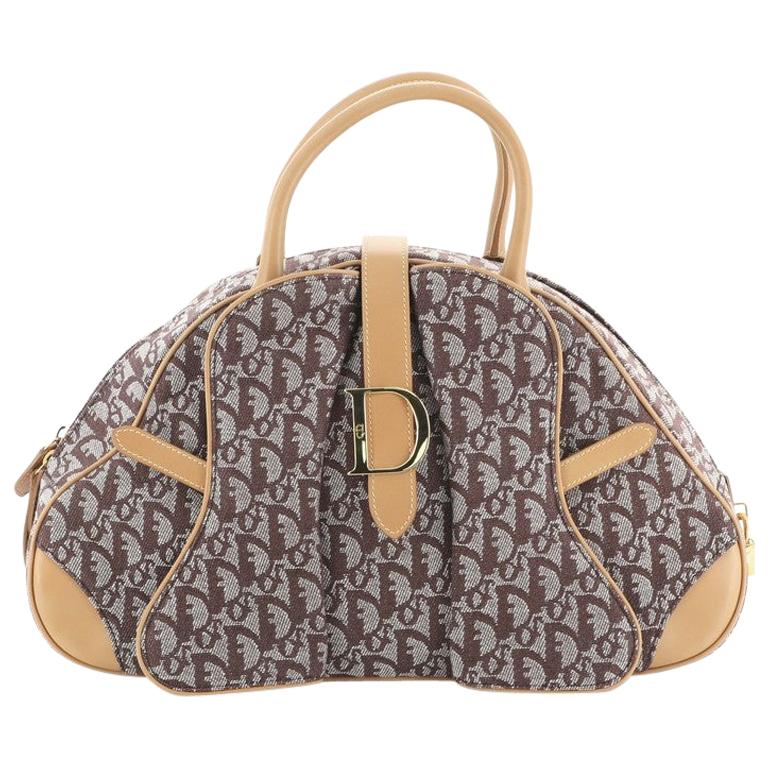 Christian Dior Vintage Saddle Bowler Bag Diorissimo Canvas Medium at