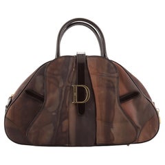 Christian Dior Vintage Saddle Bowler Bag Printed Nylon Medium