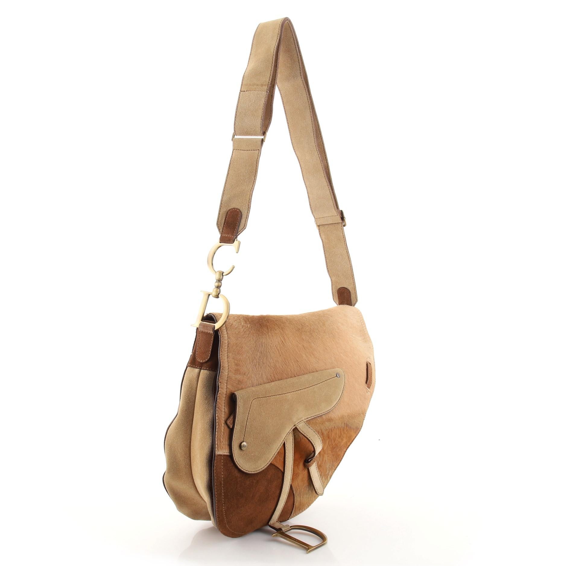 Christian Dior Vintage Sattel Messenger Bag Ponyhaar und Wildleder groß (Braun)