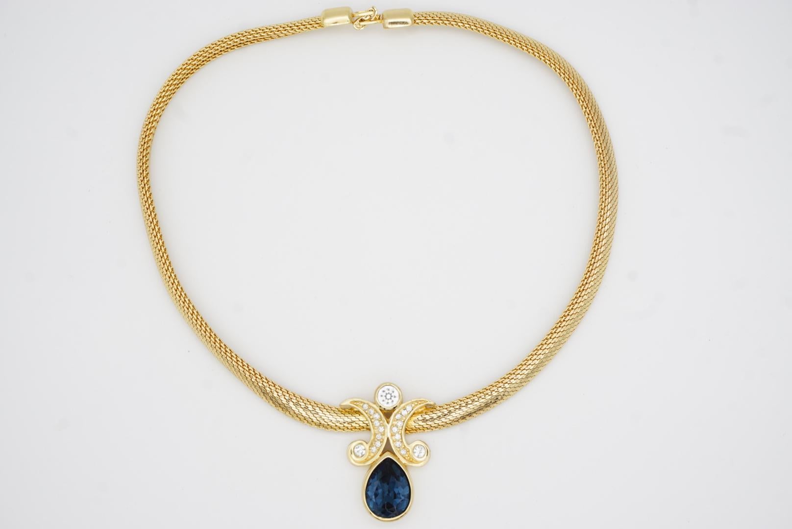 Christian Dior Vintage Sapphire Double Crystals Moons Water Drop Omega Necklace For Sale 5