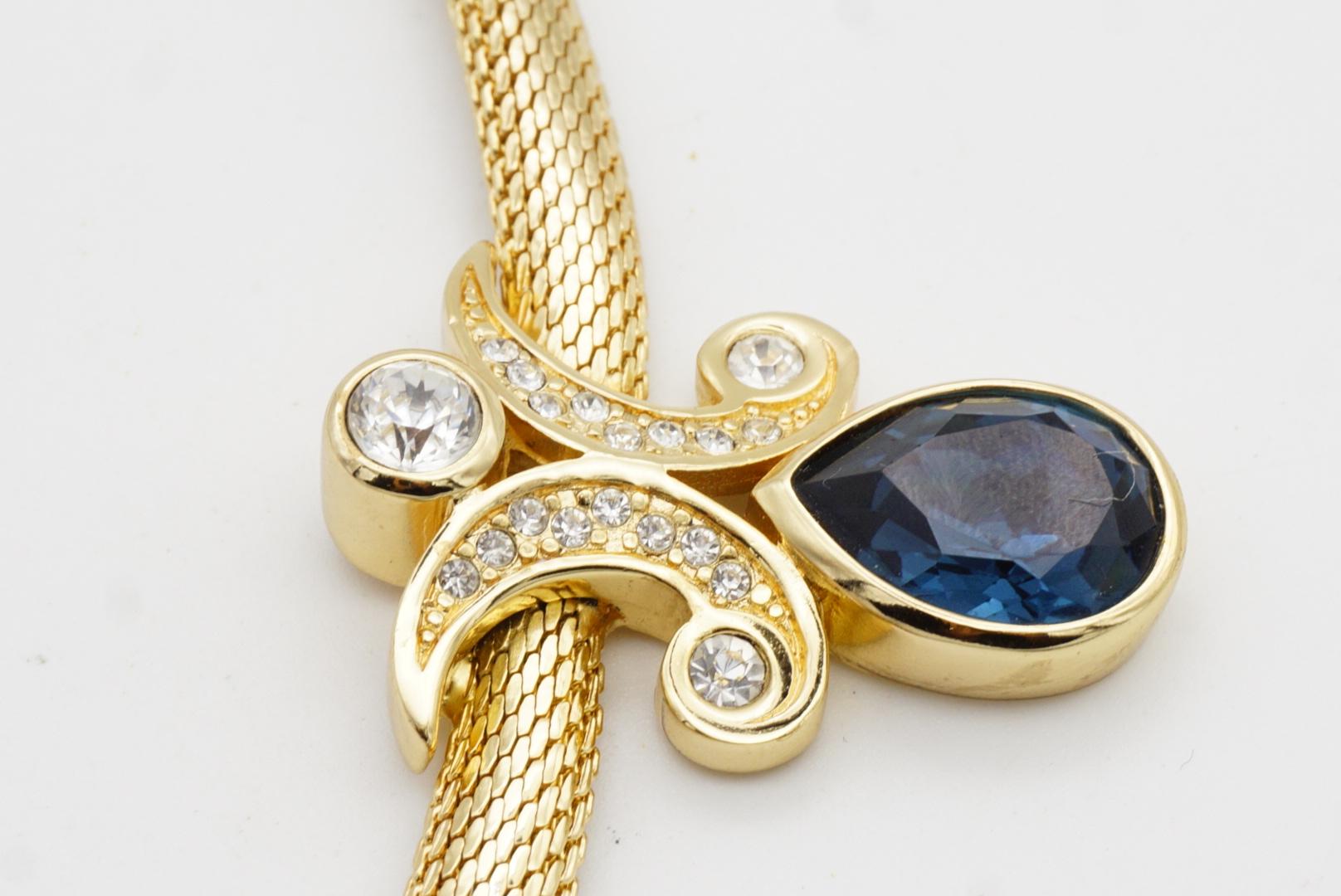 Christian Dior Vintage Sapphire Double Crystals Moons Water Drop Omega Necklace For Sale 6
