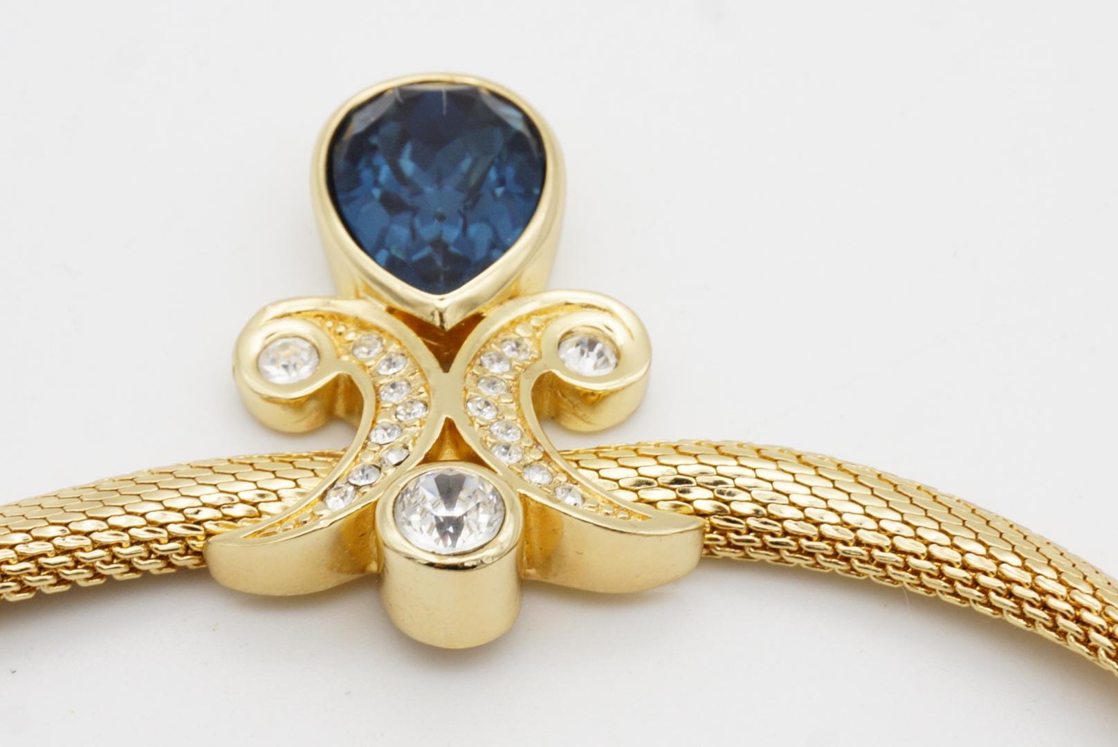 Christian Dior Vintage Sapphire Double Crystals Moons Water Drop Omega Necklace For Sale 7