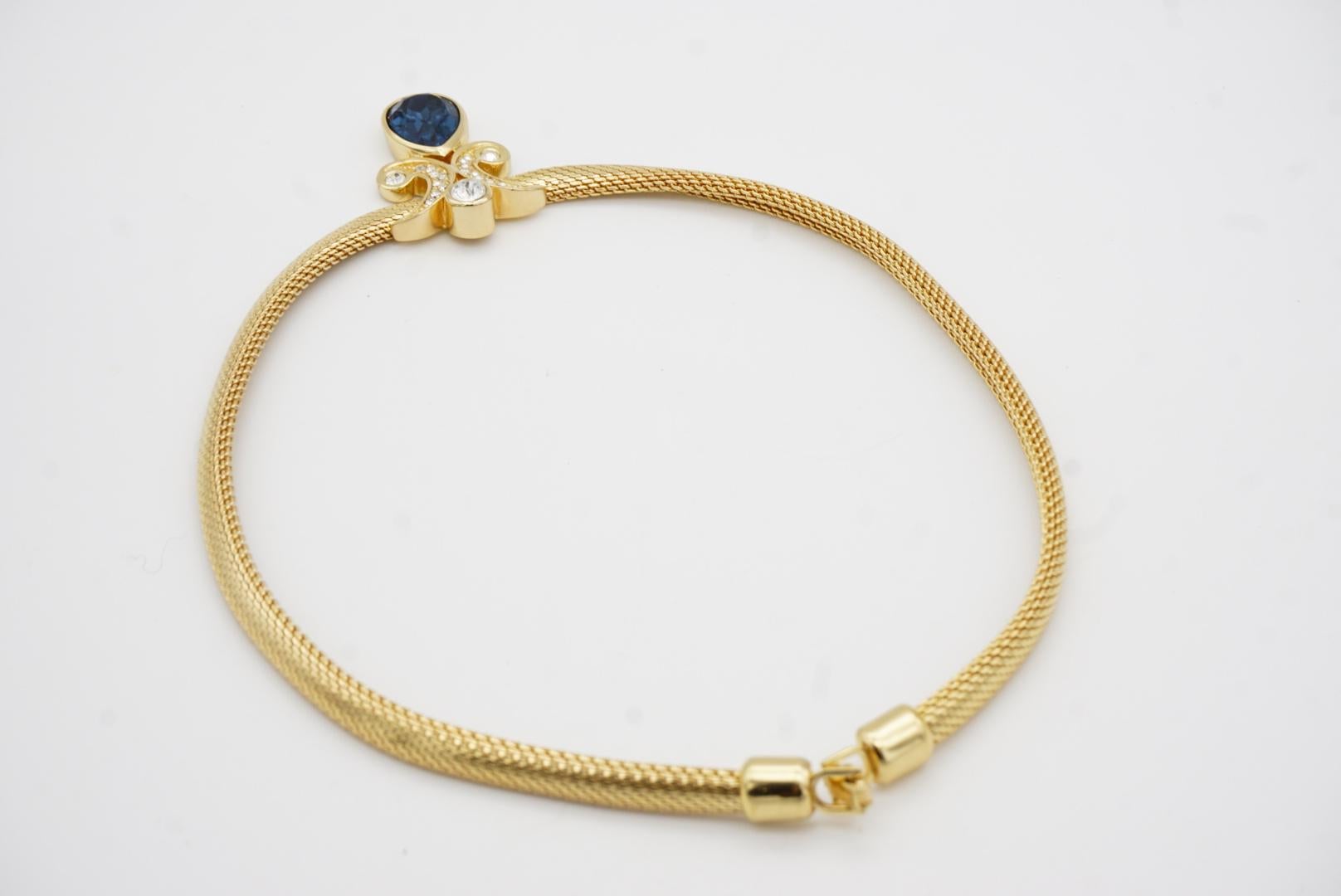 Christian Dior Vintage Sapphire Double Crystals Moons Water Drop Omega Necklace For Sale 8