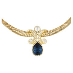 Christian Dior Vintage Sapphire Double Crystals Moons Water Drop Omega Necklace