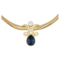 Christian Dior Vintage Sapphire Navy Crystals Moons Water Drop Omega Necklace