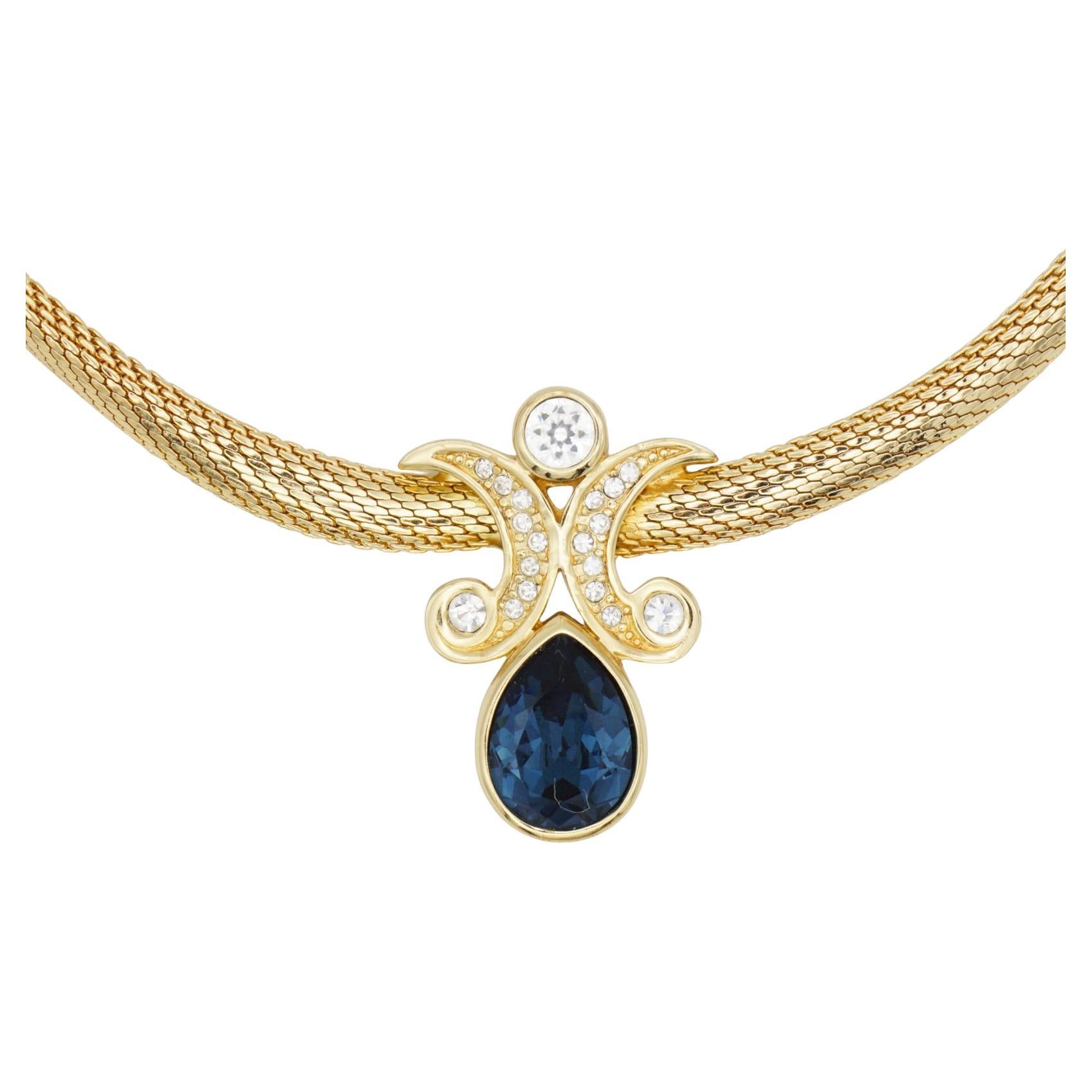 Christian Dior Vintage Saphir Marinekristalle Monde Wassertropfen Omega Halskette