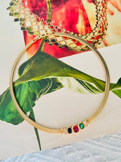 Christian Dior Vintage Sapphire Ruby Emerald Octagon Crystals Omega Necklace