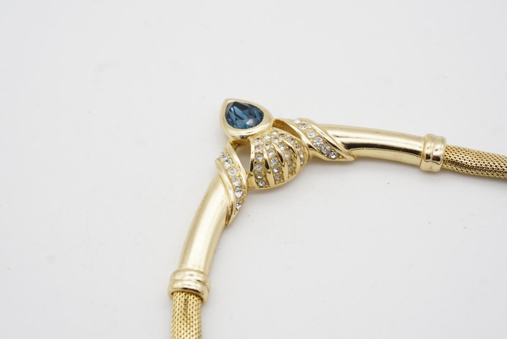 Christian Dior Vintage Sapphire Water Tear Drop Crystals Omega Mesh Necklace For Sale 5