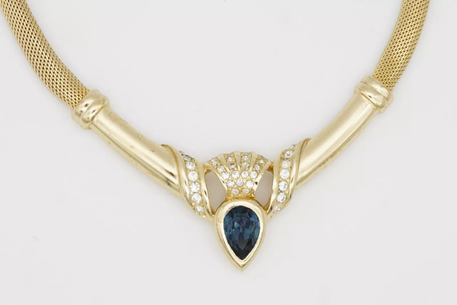 Christian Dior Vintage Sapphire Water Tear Drop Crystals Omega Mesh Necklace For Sale 9