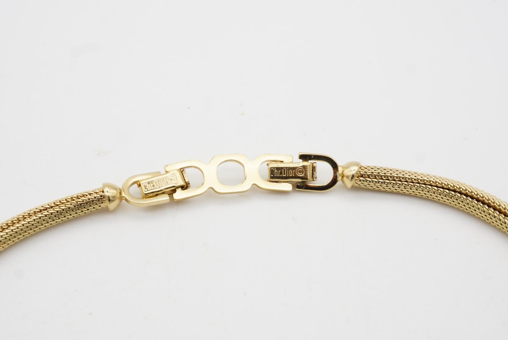 Christian Dior Collana Vintage Zaffiro Acqua Goccia di Lacrima Cristalli Omega Mesh in vendita 10