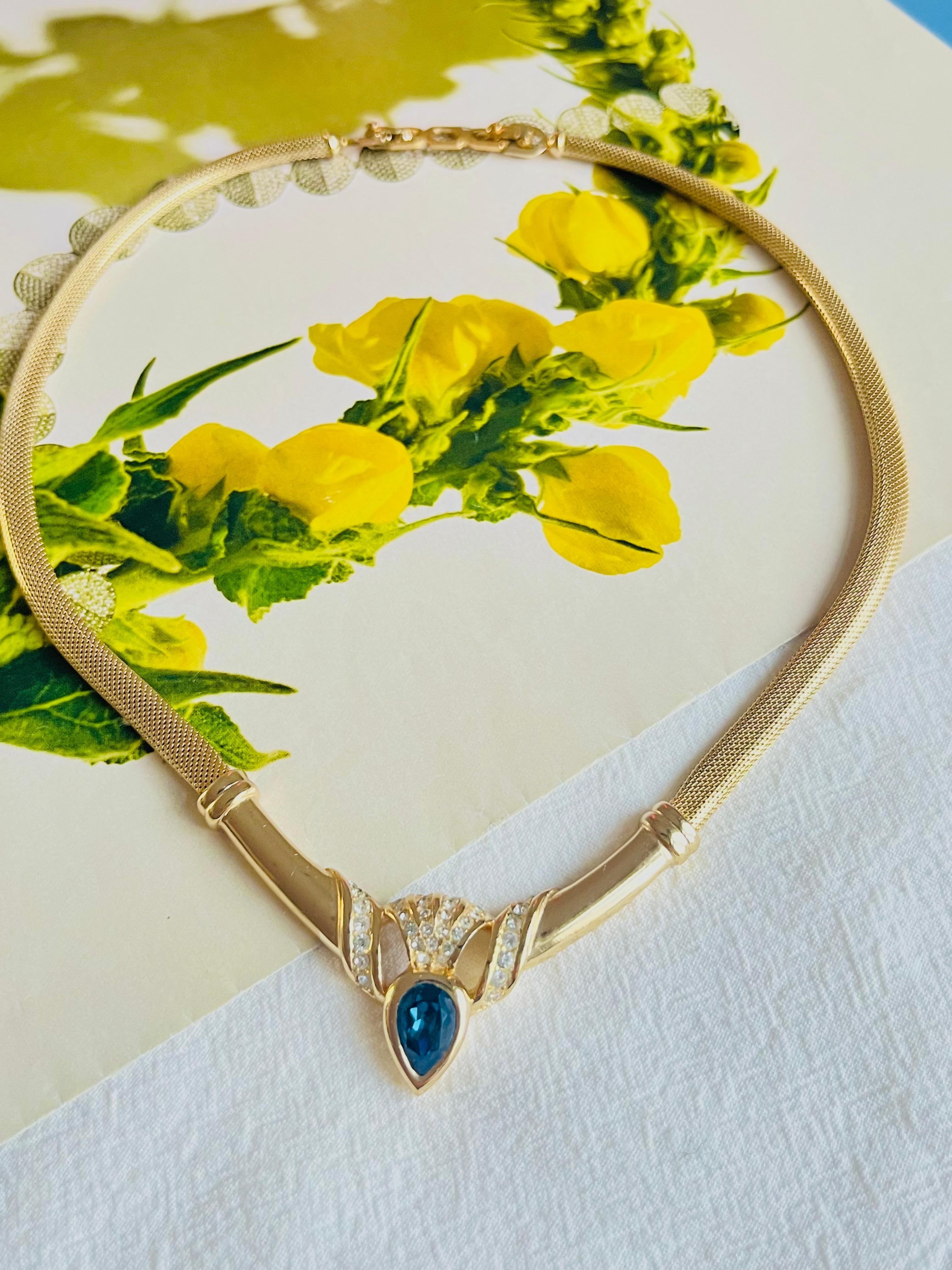 Art Deco Christian Dior Vintage Sapphire Water Tear Drop Crystals Omega Mesh Necklace