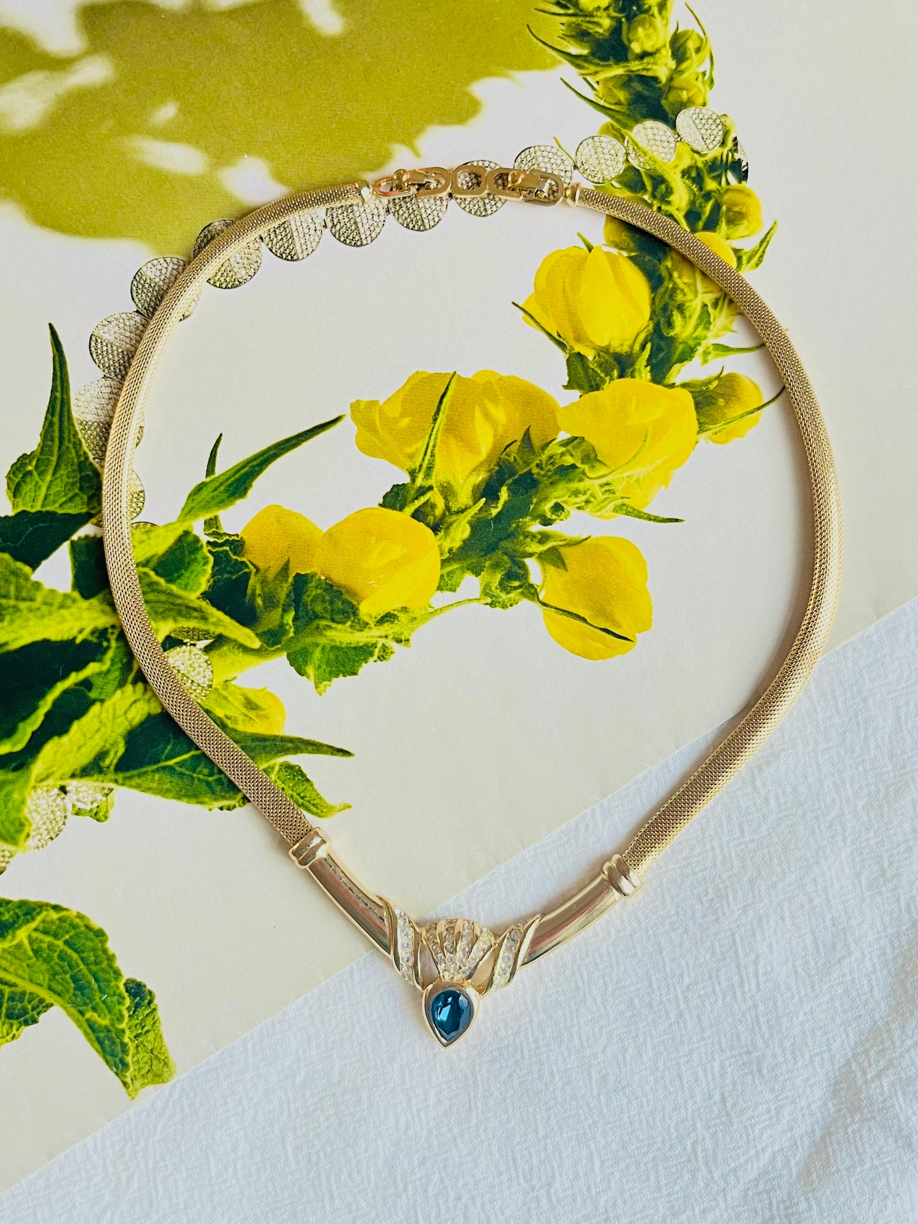 Donna Christian Dior Collana Vintage Zaffiro Acqua Goccia di Lacrima Cristalli Omega Mesh in vendita