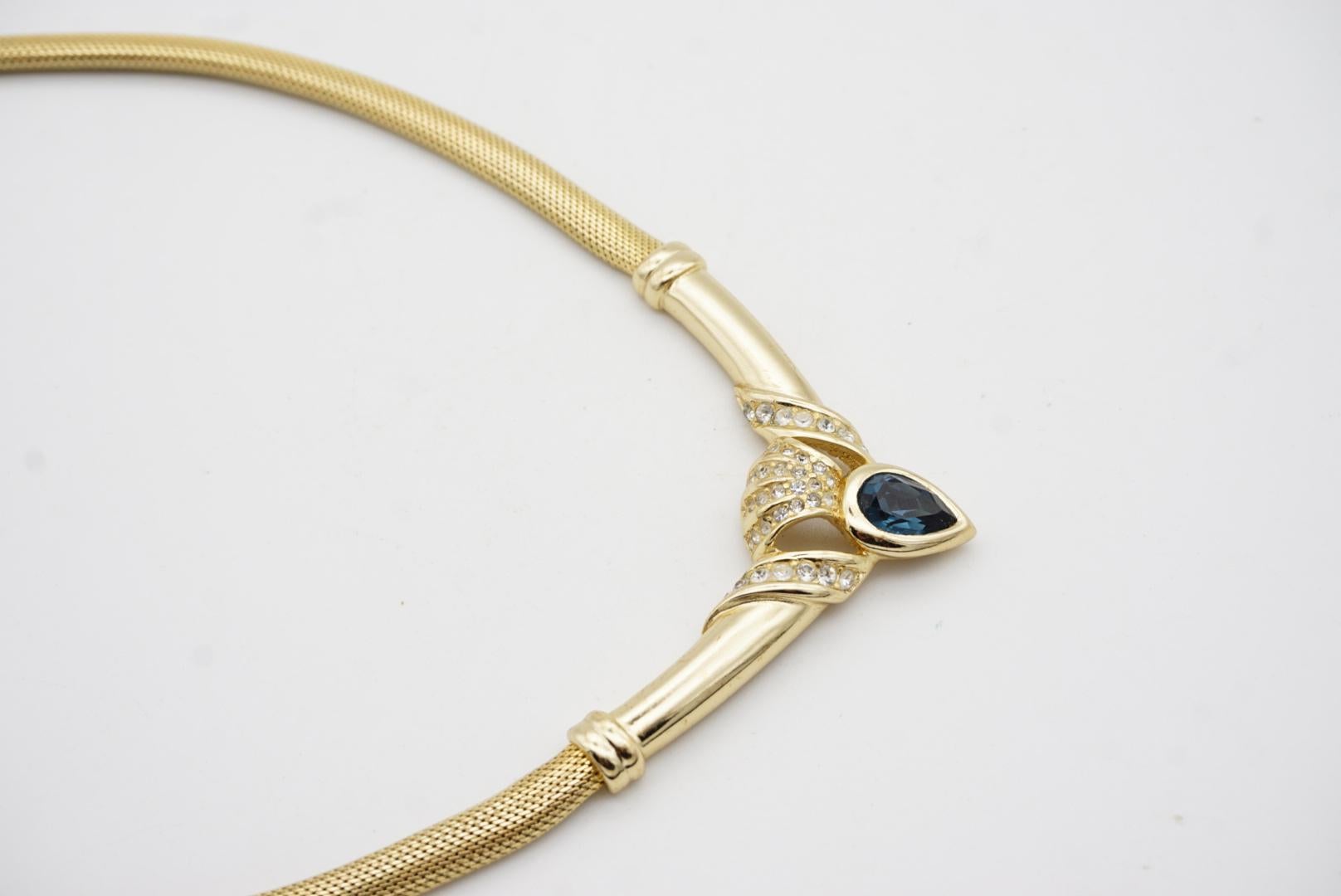 Christian Dior Vintage Sapphire Water Tear Drop Crystals Omega Mesh Necklace 3