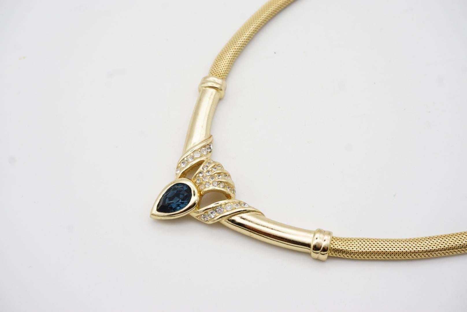 Christian Dior Collana Vintage Zaffiro Acqua Goccia di Lacrima Cristalli Omega Mesh in vendita 4