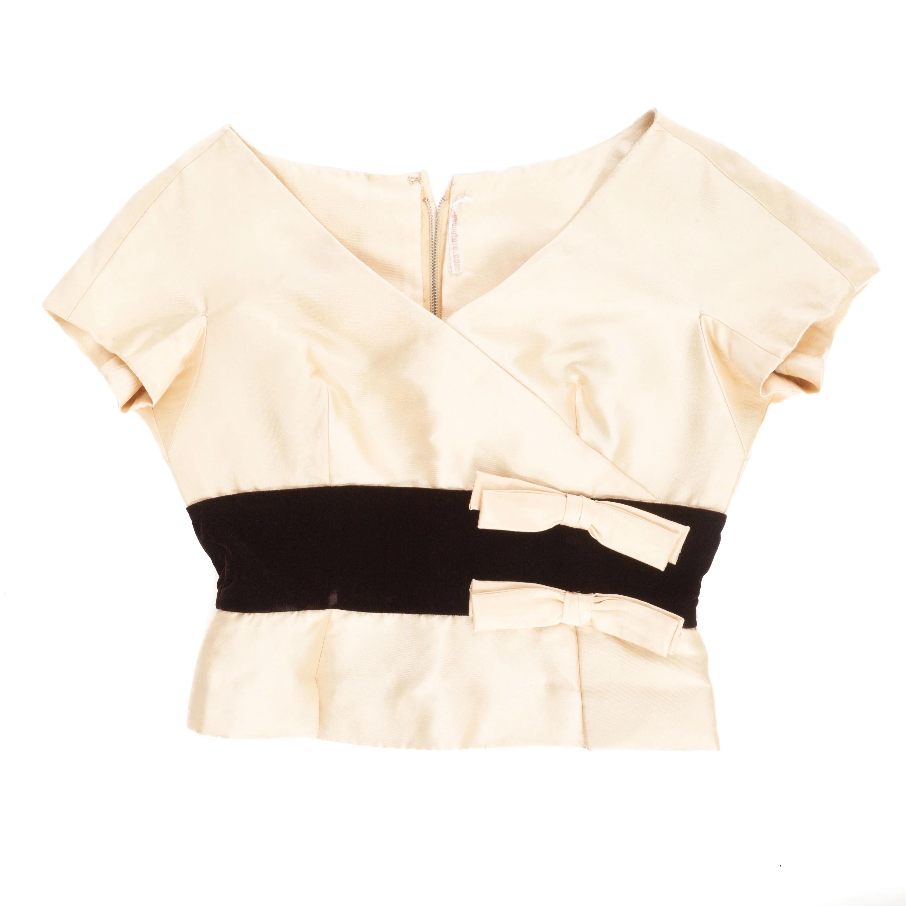 Christian Dior Vintage Satin and Velvet Bow Adorned Dress (1950s) 3