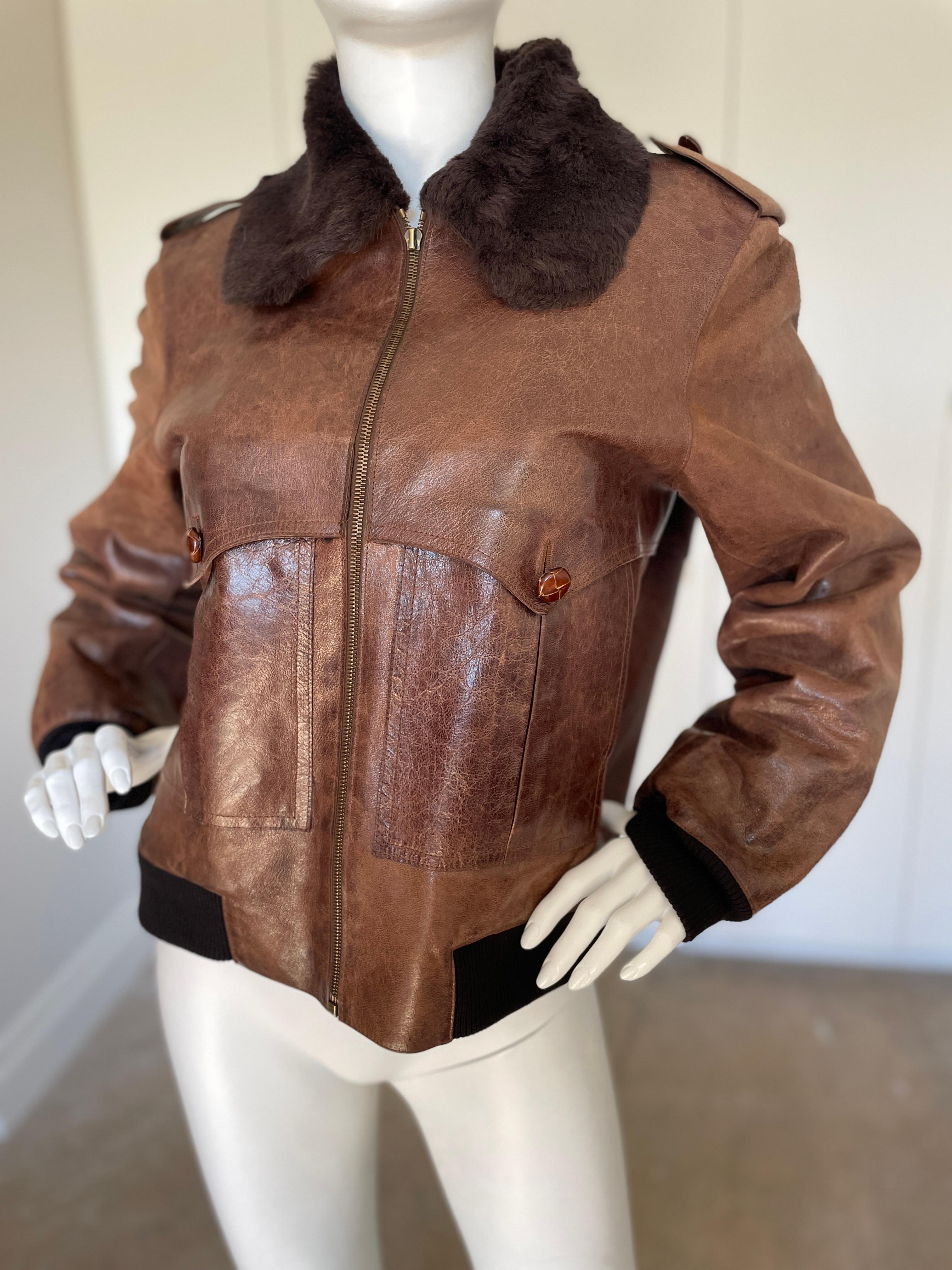 Christian Dior Vintage Shearling Lined Leather Aviator Jacket Unisex In Good Condition In Cloverdale, CA