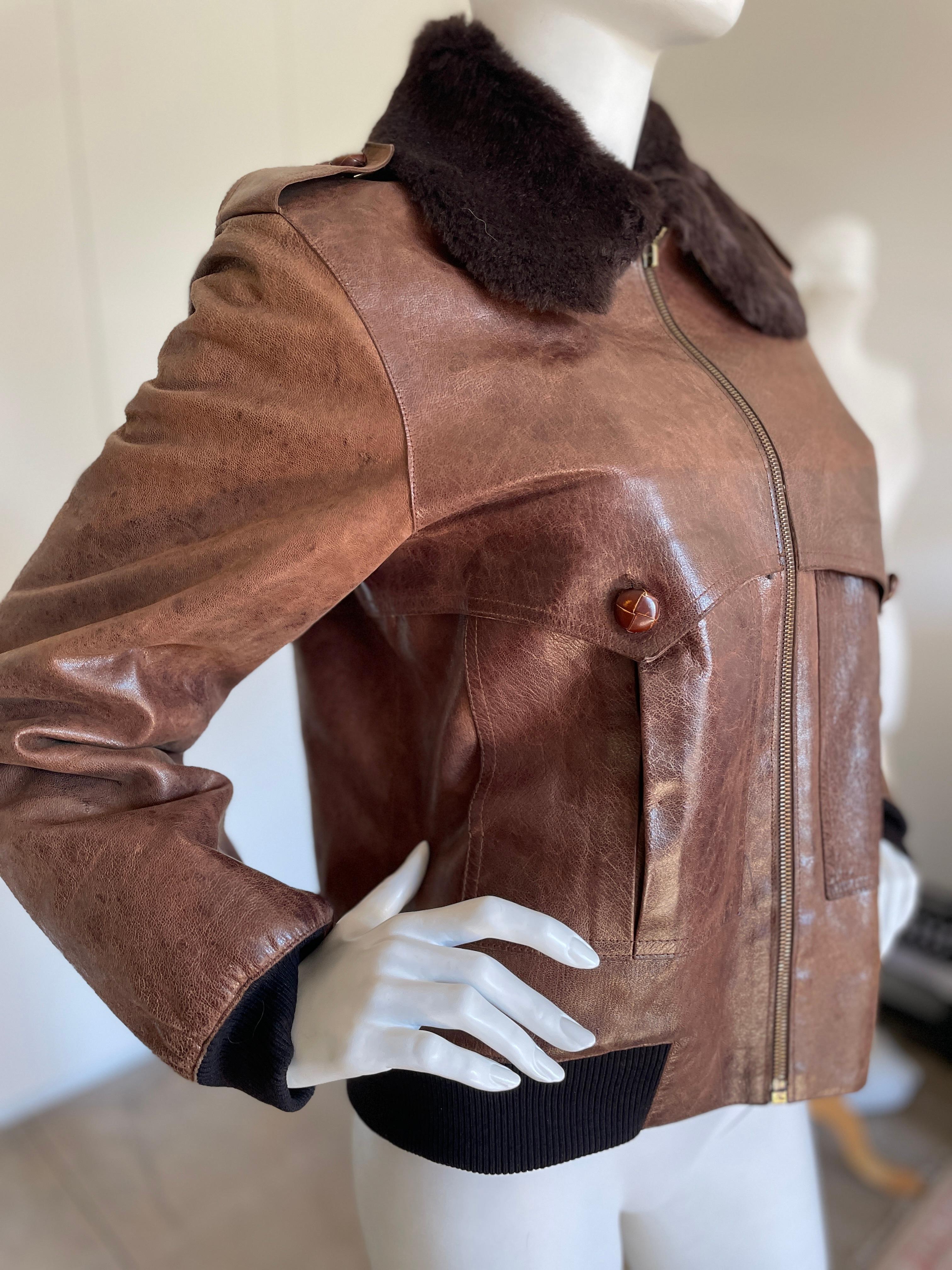 Christian Dior Vintage Shearling Lined Leather Aviator Jacket Unisex 2